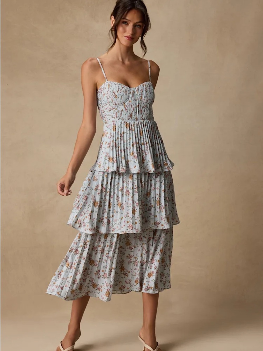 Lulu's Light Blue Floral Tiered Midi Dress